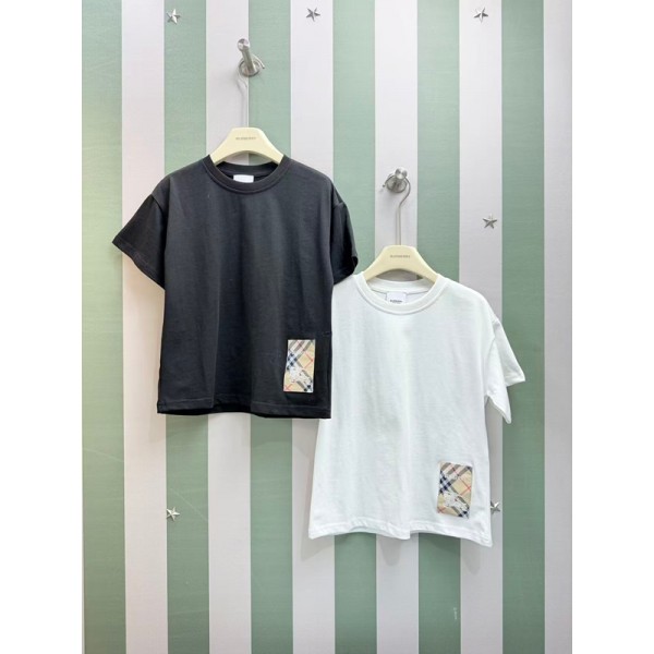BURBERRY 風親子お揃いTシャツ 上質 キッズ T シャツ ブラック / ホワイト お出かけ 通学バーバリー親子 ペアルック半袖 T シャツ 春夏男女兼用
