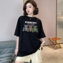 バーバリー風 親子 T シャツ 半袖 カジュアル ママパパ キッズ可愛いBURBERRY子供tシャツ大人服男女兼用バーバリートイベア 親子お揃い T シャツ アイボリー ブラック 春夏