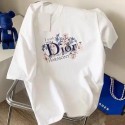 ハイブランドディオール風 フラワープリント T シャツ 親子お揃い可花柄 Dior ロゴ T シャツ ホワイト ユニセックス可愛い親子 ペアルック