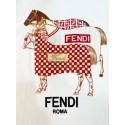 フェンディ風親子コーデ 子供大人サイズありファミリーお揃いFENDI ブランド激安Tシャツ 韓国風親子tシャツ夏 綿フェンディレディースメンズ馬柄半袖 T シャツ チェック ×FF 柄 親子お揃い ペアルック