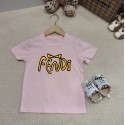 フェンディ風 アイコンロゴ 親子半袖 T シャツ レッド可愛いFENDI 風 カラーロゴプリント 親子お揃い T シャツ 春夏ハイブランド親子 ペアルック