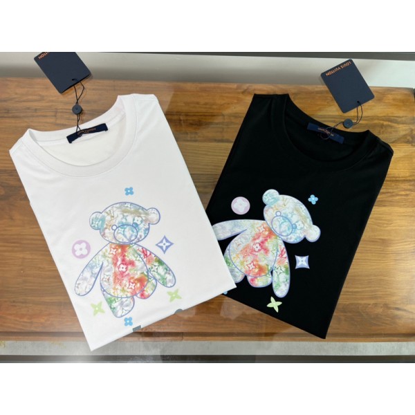 ルイヴィトン風 マルチカラーテディベア 親子 T シャツ ホワイト / ブラック 2 色ハイブランドLV子供服T シャツ 大人 / キッズサイズ激安可愛い春夏