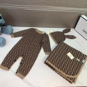 フェンディ FENDI ロンパース ベビー服 秋冬 FF柄FFロゴ ベビー用ブランケット 66.73.80.90 100cm ニット新生児3点セット FENDI オールインワン ベビーロンパース