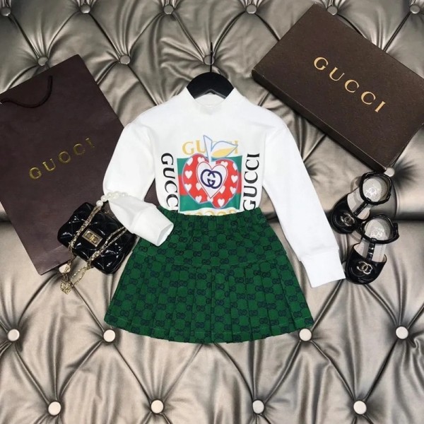 グッチブランド韓国風女の子セットアップ上下セットグッチgucci長袖トップス スカート子供服 キッズ服 女の子 ガールショート丈こども キッズ ジュニア 春 夏秋冬