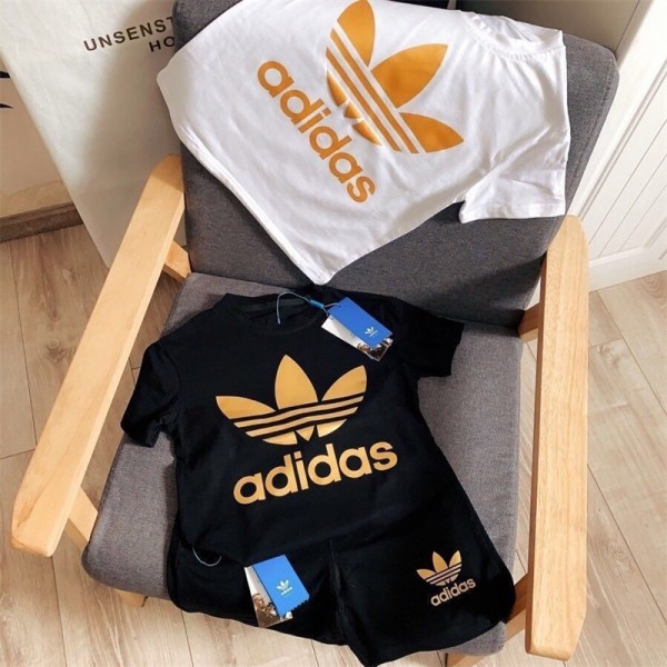アディダスハイブランド韓国風半袖 Tシャツキッズ 激安黒と白 ブランド子ども服パロディAdidas夏春秋ボーイズ ガールズ ユニセックスジュニア こども服アディダストップス キッズベビー服
