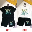 激安ルイヴィトン 子供向け男女兼用ショートスリーブセット 高品質半袖 Tシャツキッズ 激安黒と白 男の子素材と個性的デザインのユニセックスキッズウェアルイヴィトン 人気の半袖パンツです