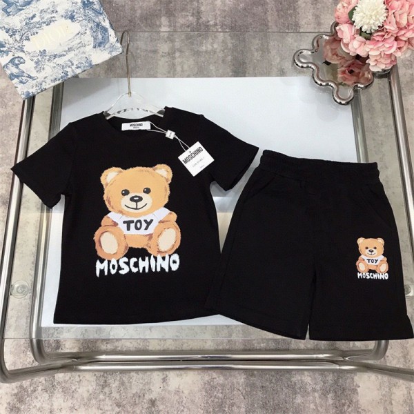 モスキーノ MOSCHINO愛らしいテディベア柄 子供用 T シャツとショーツのセット 子供服テディベアプリントT シャツセットショーツ夏用子供服モスキーノ モスキーノ激安Tシャツ 子供服 キッズ ベビー トップス,ブランドコピー服子供服 ベビー服