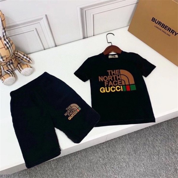 ザノースフェイス グッチ コラボ可愛い子供用ショートスリーブ T シャツ子供用ショートスリーブ T シャツグッチ高品質な素材を使用しザ・ノース・フェイス子供用半袖半ズボンセットです