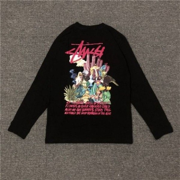 ステューシー 個性的なファンタジープリントロングスリーブ T シャツ ホワイト / ブラック 子供用ステューシー子供服ロングスリーブ T シャツ個性的プリントトレンドファッションStussy 