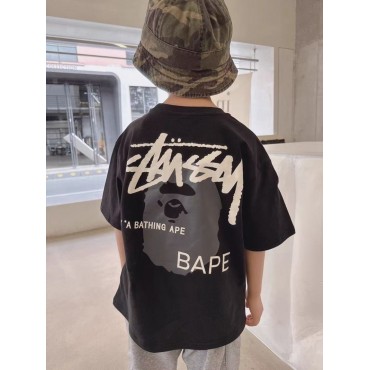 ステューシー（Stussy） 個性的なアメリカンストリートスタイル子供用 T シャツ大人気 猿顔プリントが目を引く子供用ショートスリーブハイブランド韓国風ステューシー半袖 Tシャツキッズ激安ブランドコピー服子供服 ベビー服