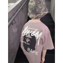 ステューシー（Stussy） 個性的なアメリカンストリートスタイル子供用 T シャツ大人気 猿顔プリントが目を引く子供用ショートスリーブハイブランド韓国風ステューシー半袖 Tシャツキッズ激安ブランドコピー服子供服 ベビー服
