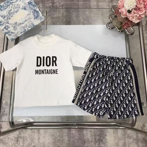 ディオールDIOR子供服キッズ コーディネートセット 春新作 刺繍ロゴパーカー&スウェットパンツ 3-15歳激安 ブランド子ども服パロディ夏服ディオール子供用トップとショーツセット、大人気デザイン