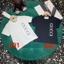 グッチの個性的なロゴ T シャツ 子供用ホワイト＆ブルーモデルグッチ 子供向けロゴプリント半袖 T シャツ大人気子供の夏服GUCCI に最適高級感たっぷりなグッチ子供 T シャツ、白とブルーの 2 色展開