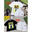 グッチ子供用 T シャツとショートパンツセット可愛い子猫柄のGUCCI子供 t シャツ子供用夏服セット 白 / 黒両色展開グッチ 個性的子供衣装セットキッズ セットアップ 男の子女の子半袖