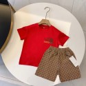 グッチThe North Face多彩な子供用 T シャツとショートパンツセットザノースフェイスキッズ tシャツ子供服The North Face 子供用夏服グッチセット定番ロゴ入り 子供衣装コーディネートセットザノースフェイス子供用 T シャツ夏服