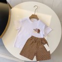グッチThe North Face多彩な子供用 T シャツとショートパンツセットザノースフェイスキッズ tシャツ子供服The North Face 子供用夏服グッチセット定番ロゴ入り 子供衣装コーディネートセットザノースフェイス子供用 T シャツ夏服