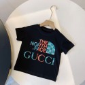 グッチ子ザノースフェイス供用白黒 T シャツ、ロゴプリントデザインThe North Face高品質素材GUCCI 子供 t シャツブランドアイテムキッズ セットアップ 男の子 女の子夏服