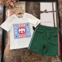 グッチ キッズ 半袖Tシャツ＆ショーツセット春夏新作【GUCCI】おしゃれ子供用 半袖コーデセット（綿100％）グッチ ジュニア カジュアルTシャツ＋パンツ 2点セット