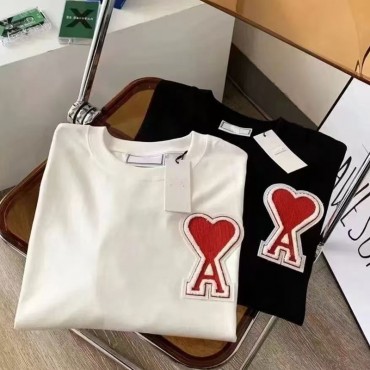 CDG 定番愛心デザイン 親子用カジュアル T シャツ川久保玲ブランドCDG PLAY 親子半袖Tシャツ ハートロゴ白黒配色の愛心アクセントキッズ tシャツ川久保玲ブランド子供服 