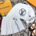 ルイヴィトン子供服【LV】春夏限定 キッズロングスリーブ & ハーフスカートセット - ハイファッションな可愛さ ルイヴィトンキッズ衣装セットロングスリーブハーフスカート定番ロゴ