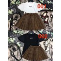 グッチ子供服GUCCI 女の子向け夏服セット バブル袖 & ボンボンスカート プリンセス風デザイングッチGUCCI ファッションセット バブル袖 T シャツとボンボンスカート - 欧米の流行を身にまとうグッチ定番ロゴ入り T シャツ