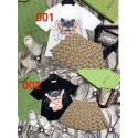グッチ子供服 GUCCI 女の子向け夏のファッションセット 可愛い T シャツとモノグラムミニスカートグッチ女の子夏服セットキャット柄 グッチT シャツGUCCI 女の子用夏服