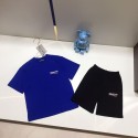 バレンシアガ キッズ tシャツ 子供服Balenciaga夏の潮流！男女児向け ブルー T シャツとブラックショートパンツセットバレンシアガBalenciaga半袖キッズ キッズ セットアップ 男の子