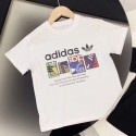 アディダスAdidas子供服T シャツブランド感通気性可愛らしさとエレガンスキッズファッション 白黒 T シャツ 個性的なロゴプリントアディダス男女兼用キッズ キッズ tシャツ 