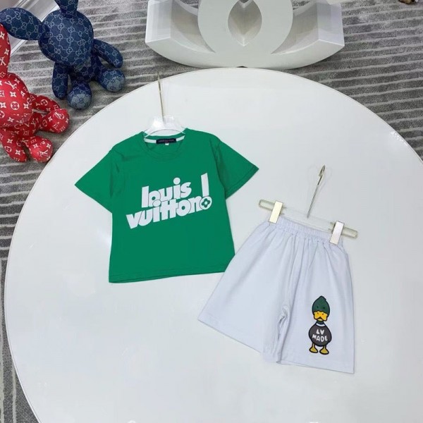 ルイヴィトン tシャツ子供服 上下セット【LV】キッズ 夏の カラフルな 2 ピースセット T シャツ & ショート ミッキーモチーフルイヴィトン キッズ セットアップ 男の子女の子