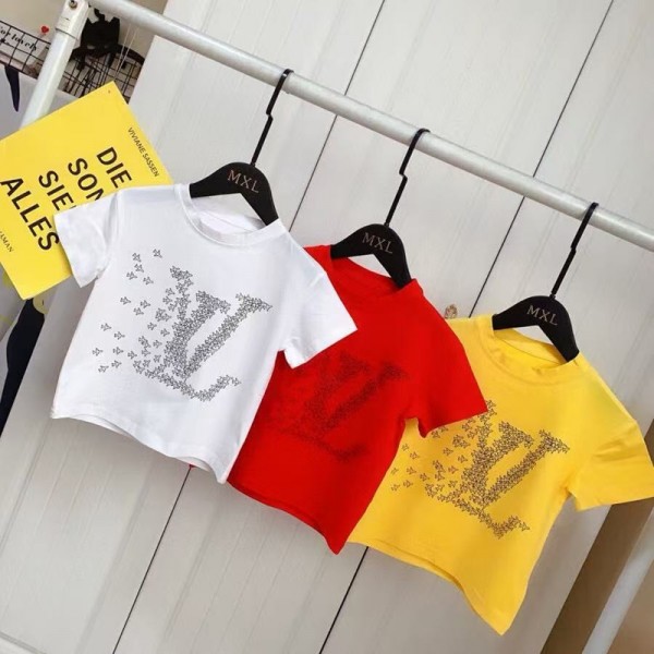 ルイヴィトンキッズ夏服T シャツLouis Vuitton キッズ夏ファッションT シャツキッズ専用 夏の エレガントなロゴプリント T シャツ ハイクオリティ素材ルイヴィトン子供服