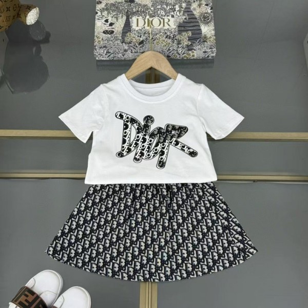 ディオールハイブランド韓国風半袖 Tシャツ【DIOR】キッズ 夏の シンプルでエレガントな 2 ピースセット T シャツ & スカートキッズボーイズ ガールズ ユニセックスジュニア こども服トップス キッズベビー服ブランドコピー服子供服 ベビー服