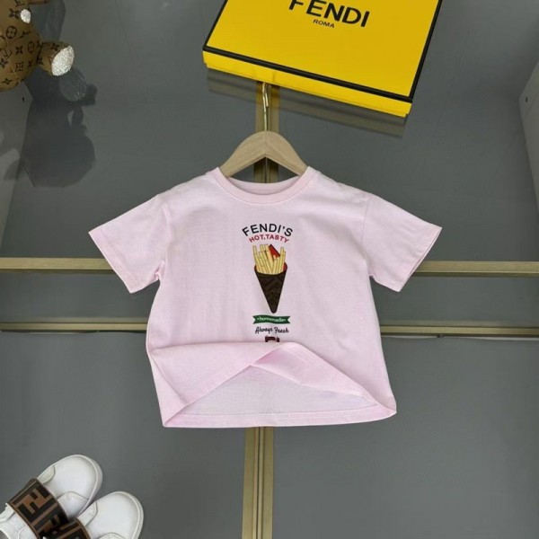 フェンデイキッズ tシャツ子供服 キッズ 夏の 可愛いアイスクリーム柄 T シャツ ピンクカラーFENDI 男女児向け 夏フェンデイT シャツ アイスクリーム柄韓国風女の子
