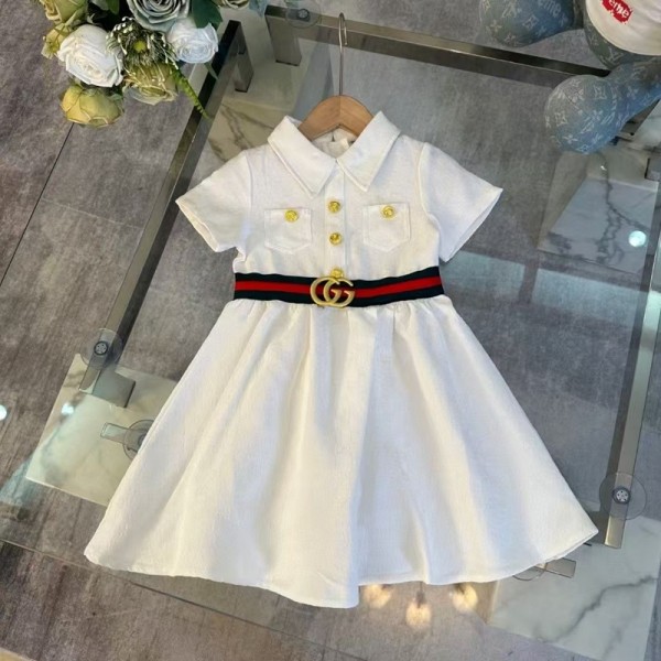 グッチキッズ ワンピース シャツカラーデザイン 白とモノグラム 2 バリエーションGUCCI 子供服 ベルト装飾ワンピース クラシック白 / アイコンモノグラム ファッション小物グッチキッズワンピースグッチ子供用ワンピース