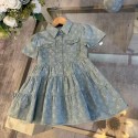 ルイヴィトン キッズデニムワンピース モノグラム柄 シャツスタイル 可愛らしいプチファッション夏用ルイヴィトン キッズ服【贈り物最適】LV キッズ デニムワンピース モノグラム柄 シャツカラー エレガントデザイン