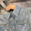ルイヴィトン キッズデニムワンピース モノグラム柄 シャツスタイル 可愛らしいプチファッション夏用ルイヴィトン キッズ服【贈り物最適】LV キッズ デニムワンピース モノグラム柄 シャツカラー エレガントデザイン