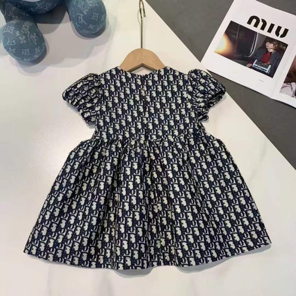 ディオールキッズ モノグラムドレス シャイニープリント 可愛らしいプチファッションDior 子供服ブランドモノグラム ショートスリーブワンピース エレガントデザインディオール女の子 