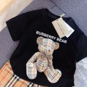 Burberry 子供用コーデ テディベア  女の子向T シャツ + チェックショート 可愛らしいデザインバーバリー子供服チェック柄セットテディベア快適着用男の子向幼児向け可愛風