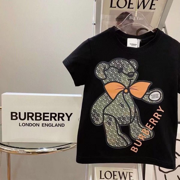 バーバリーキッズ T シャツ チェックテディ 可愛らしさと高級感 融合Burberry 子供用トップス テディベアプリント T ブランドアイデンティティ 日常着用バーバリー半袖子供服