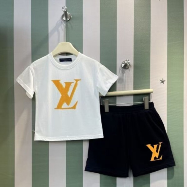 LV 子供服 2 点セットルイ・ヴィトン半袖男児 女児TシャツLouis Vuitton キッズ アイコンロゴセット ルイヴィトンハイブランド韓国風 子供服 キッズ ベビー トップス 激安