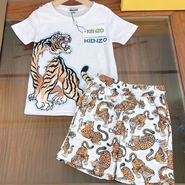  ケンゾーキッズ 2 点セットヒョウ柄激安 ブランド子ども服パロディKENZO子供用コーデ タイガープリント Tシャツヒョウショートトップス キッズベビー服プリント半袖Tシャツ 子供服高品質ケンゾー 子供服夏向け