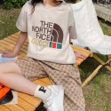 GUCCI潮系子供服ノースフェイス 子供用 T グリーン / ベージュ / ブラックコラボ子供服THE NORTH FACEキッズ T シャツグッチ人気コラボ子供服上下セット tシャツ ショーツ 2点キッズ服