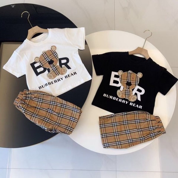 バーバリー子供服テディベア × チェック柄 遊びやすい 2 点セット可愛すぎるBurberry キッズ チェックテディ 日常着Burberryキッズセット人気バーバリー