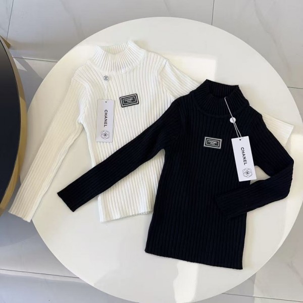 シャネル子供服chanel秋冬キッズタートルネックシャネルリブニット子供洋服韓国風白黒シャネル女子秋冬 子供キッズ服偽物可愛いCHAELブランドロゴ高品質防寒