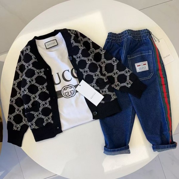 グッチキッズ 秋冬子供服GUCCI グッチキッズ 3 点セット コーディネート秋冬グッチ子供服T シャツ・カーディガン・ジーンズ 3 点セット秋冬新作韓国風