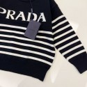 プラダ 秋冬 子供キッズ服 キッズ ニットセーター 白黒ストライプ ロゴ入り 高品質子供服PRADA子供用激安プラダ チルドレン ストライプニットプラダ子供服秋冬用