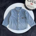 prada子供服プラダ キッズ デニムシャツ ブランドロゴ入り カジュアルな子供服プラダハイブランド子供服 コピー男の子 女の子プラダ子供用激安