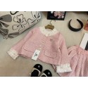 CHANEL子供服シャネル風 キッズ ピンク セットアップ 女の子用 可愛いシャネルセットアップ女の子キッズ シャネル風 ハイブランド子供服 コピーchanelキッズ服高品質
