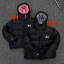 Stussy秋冬服ステューシー ダウンジャケット フード付韓国風男の子Stussy パーカー流行りステューシー服 ステューシーダウンジャケットブラックロゴフード付き