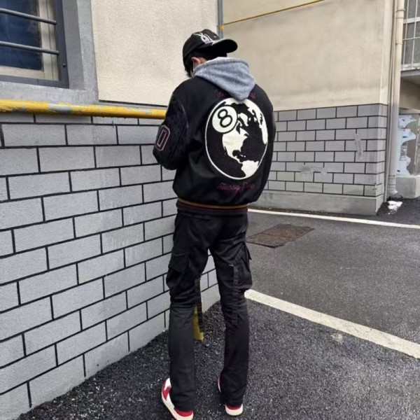  Stussy ステューシー服 男韓国風秋冬人気デザイン 高級感ブランド風 ステューシー服バットマンジャケット グローブデザイン レザースリーブジップアップ 激安Stussy