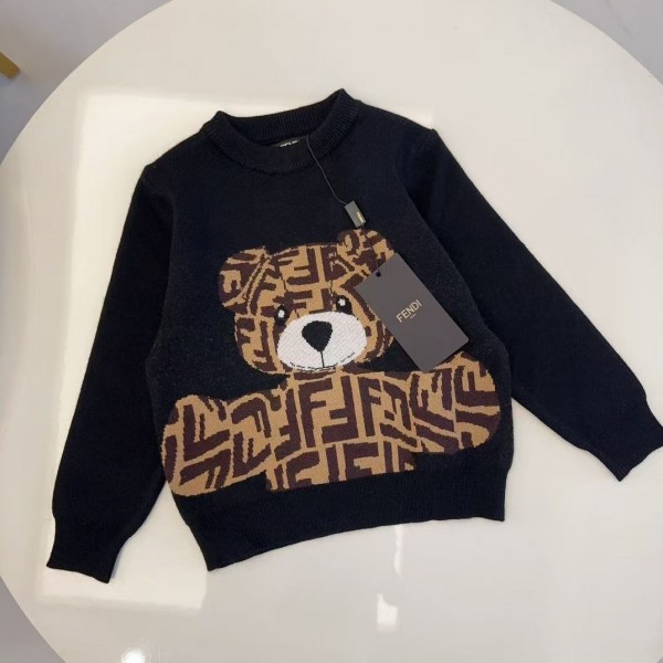 フェンディfendi 男の子 女の子 子供服キッズ ベアニットセーター秋冬 フェンディ子供キッズ服洋服激安ハイブランド韓国風fendi キッズロゴベアニット ブラック 冬用